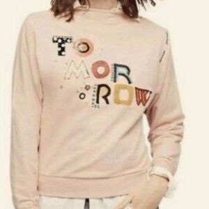 Anthropologie Tomorrow Embroidered Sequence Beaded Mock Neck Sweater S